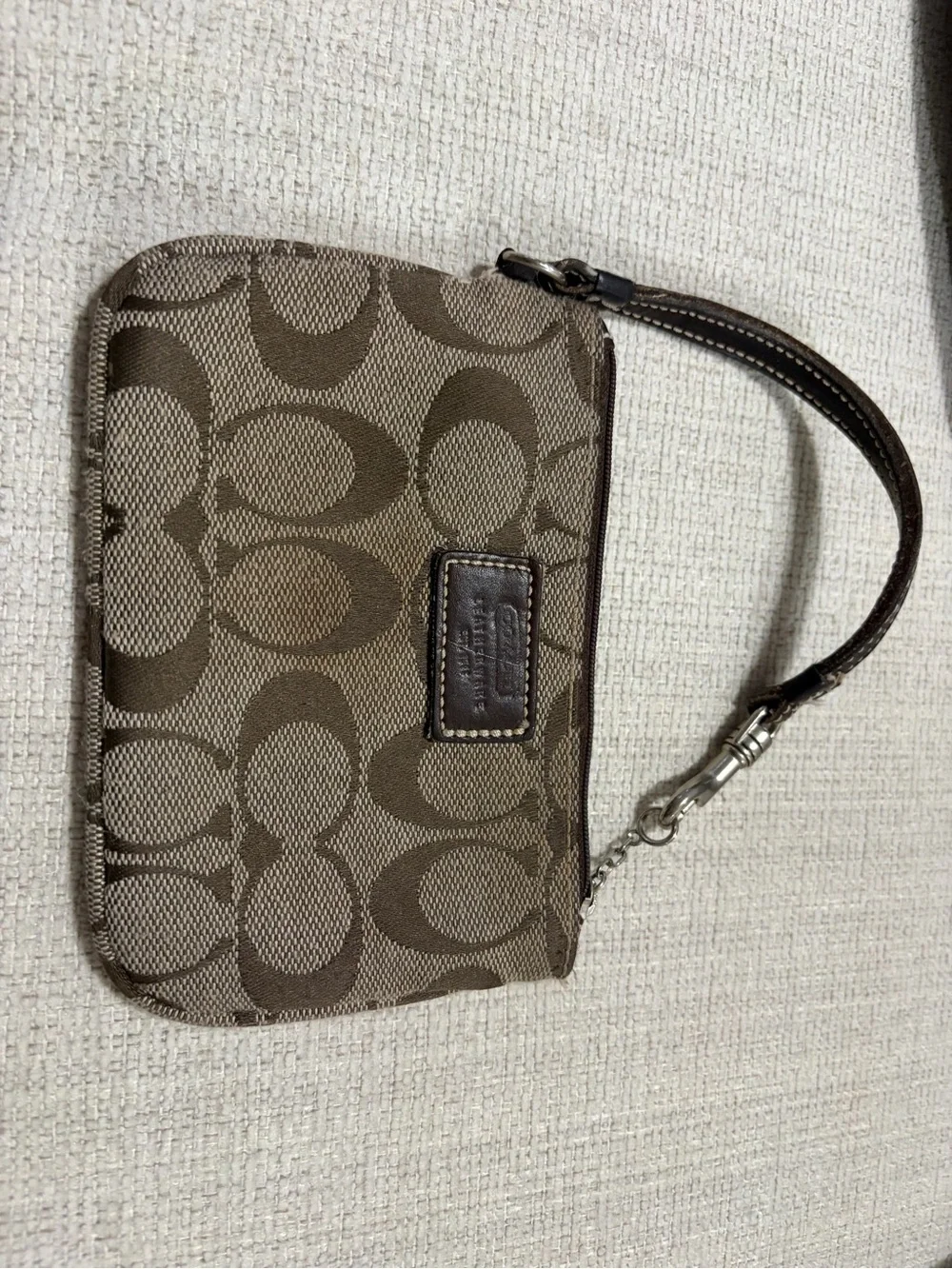 Vintage Coach Signature Canvas Wristlet in Brown and Tan